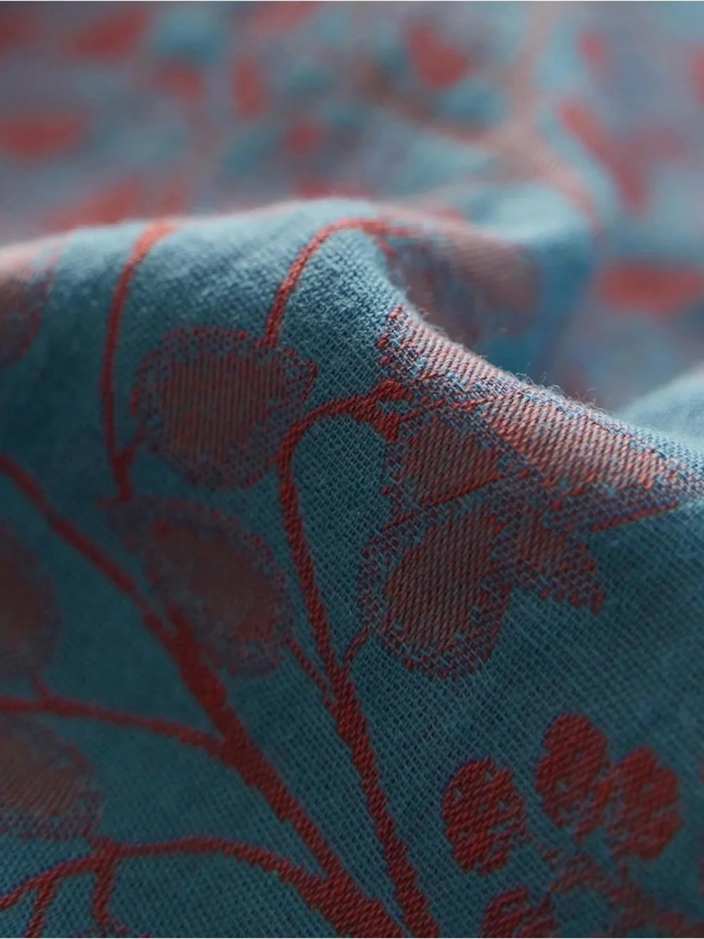 Mixinni Muslin Cotton Vintage Blue Floral Duvet Dyed Burgundy Jacquard - Queen